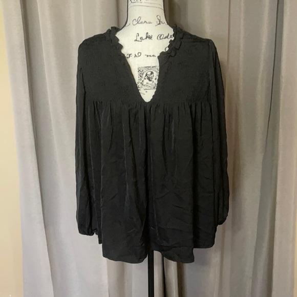 Knox Rose Tops - KNOX ROSE long sleeve black shirt lace top back ruffle neck plus size XXL